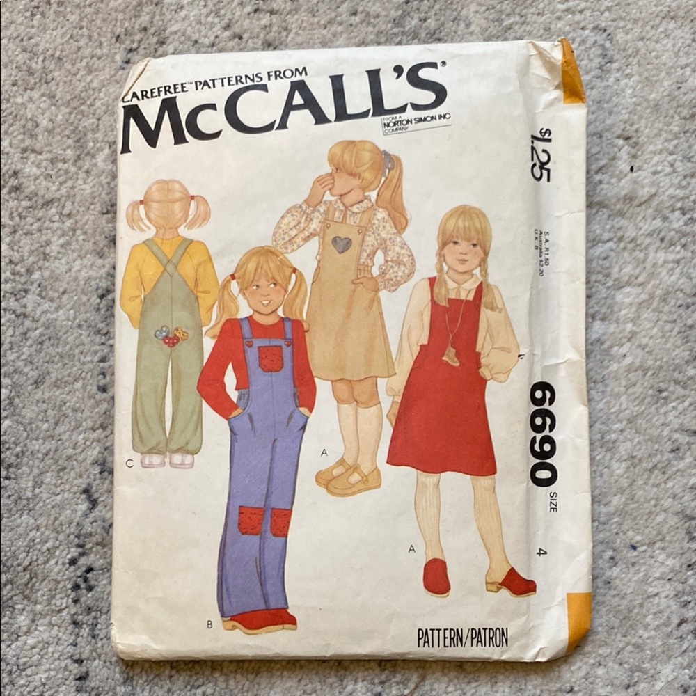 Vintage McCall’s 6690 Kids Overalls and Jumper Pattern